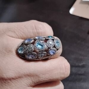 Loree Rodkin Love & Rock HSN Silver & Blue Gemstone Gothic Ring Size 7 Snug Fit